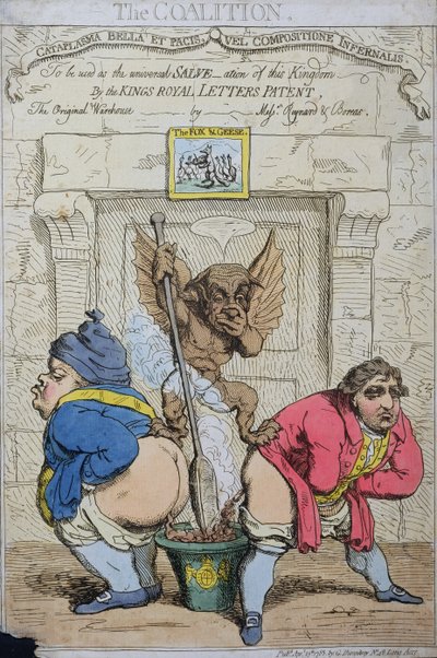 The Coalition, publicado por G. Humphrey em 1783 (gravura à mão colorida) de James Gillray