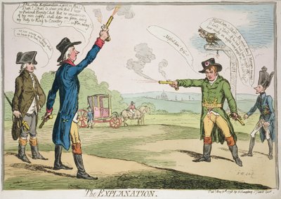 The Explanation, publicado por Hannah Humphrey, gravura à mão colorida de 1787 de James Gillray