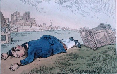 The Fall of Dagon, ou Rare News for Leadenhall Street, publicado por William Humphrey em 1784 (gravura colorida à mão) de James Gillray