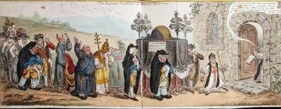 The Funeral Procession of Broad-Bottom, publicado por Hannah Humphrey em 1807 (gravura colorida à mão) de James Gillray