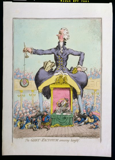 O Factotum Gigante divertindo-se, publicado por Hannah Humphrey em 1797 (gravura à mão colorida) de James Gillray