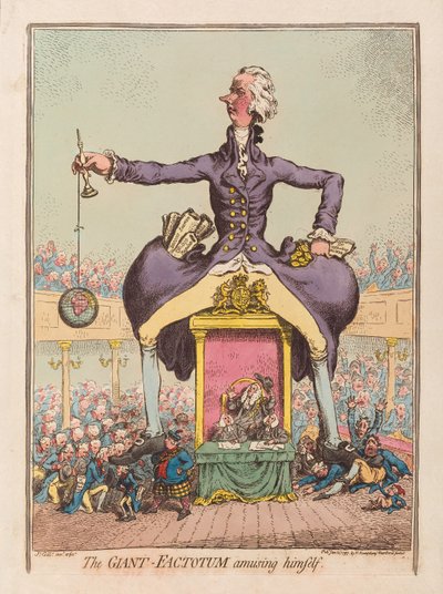 O Factotum Gigante divertindo-se, pub. 1797 (gravura colorida à mão) de James Gillray
