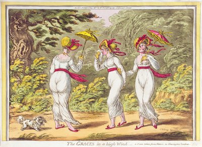 As benevolências em um vento alto, uma cena tomada da natureza em jardins de Kensington, bar. por Hannah Humphrey, 1810 de James Gillray