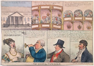 A casa que Jack construiu, publicada por Walker em 1809 (gravura à mão colorida) de James Gillray