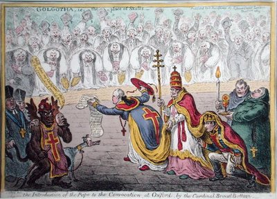 A Introdução do Papa à Convocação em Oxford pelo cardeal Broad-Bottom, publicado por Hannah Humphrey em 1809 (gravura colorida à mão) de James Gillray