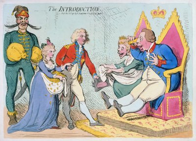 The Introduction, publicado por Hannah Humphrey, 1791 (gravura à mão colorida) de James Gillray