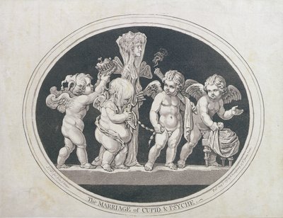 O casamento de Cupido e Psique, publicado por Hannah Humphrey em 1797 de James Gillray