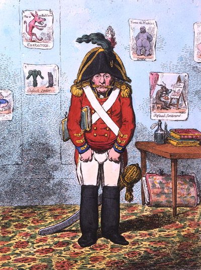 The Military Caricaturist, publicado por Hannah Humphrey em 1799 (gravura colorida à mão) de James Gillray