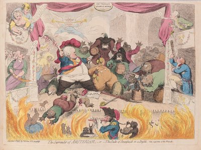 A Rendição de Amesterdão ou O Duque de Brunswick num Bustle, pub. 1787 (gravura colorida à mão) de James Gillray