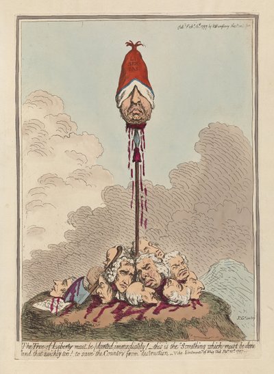 A Árvore da Liberdade Deve ser Imediatamente Plantada, publicada em 1797 (gravura colorida à mão) de James Gillray
