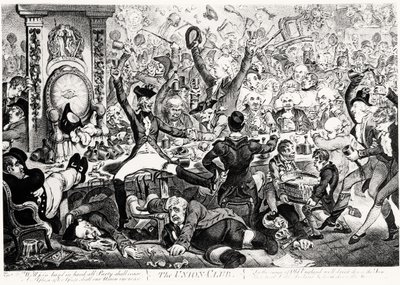 O clube da união, 1801 (gravura da cor) de James Gillray