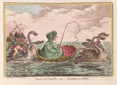 Vênus a la Coquelle; ou o Swan-sea Venus, pub. 1809 (gravura colorida à mão) de James Gillray