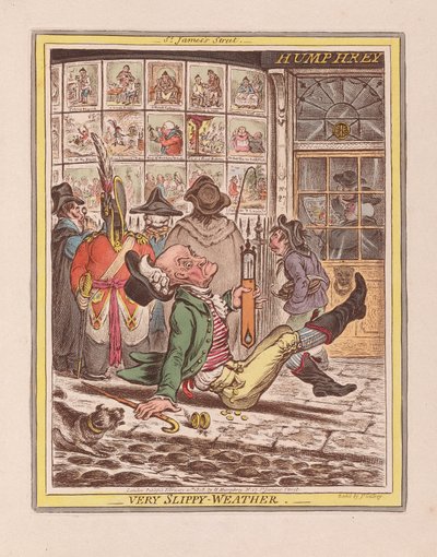 Muito Slippy-Weather, pub. 1808 (gravura colorida à mão) de James Gillray