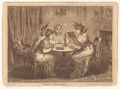 A mulher lê um romance de terror Contos de Maravilha! (título no objeto) de James Gillray