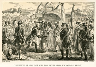 O encontro do Senhor Clive com Meer Jaffier, após a batalha de Plassey (gravura) de James Godwin