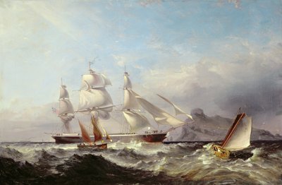 Um navio de Clipper fora do Farol de Mumbles, Swansea de James Harris of Swansea