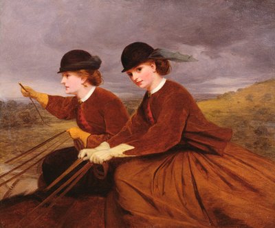 Nos Downs - duas senhoras que montam Side-Saddle de James Hayllar