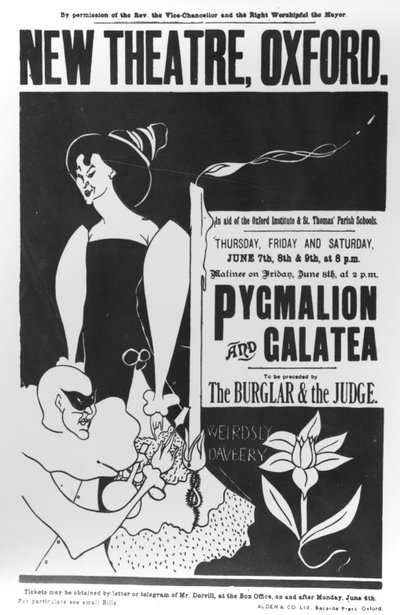Cartaz para uma produção de &39;Pigmalião e Galatéia&39; no New Theatre, Oxford, de 7 a 9 de junho de 1894 de James Hearn