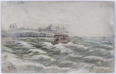 Encalhe do Beloy de Littlehampton e perda do Life Boat Tripulação do Tyne (aquarela, bodycolour e arranhando no papel) de James Henry Cleet