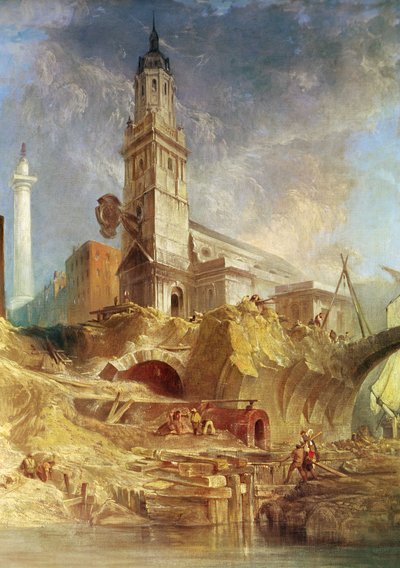 Demolindo a Old London Bridge, com St. Magnus, o Mártir por trás de James Holland