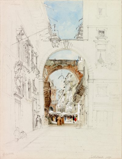 Piazza dei Signori, Verona (lápis e aquarela sobre papel (teceu)) de James Holland