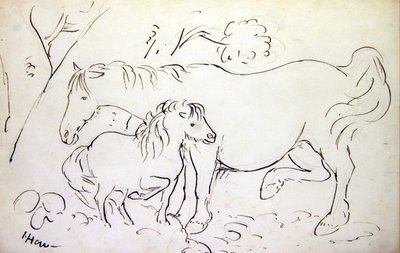 Égua e seu potro (tinta sépia sobre papel) de James Howe