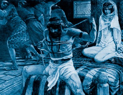 Sansão quebra as cordas por J James Tissot - Bíblia de James Jacques Joseph (after) Tissot