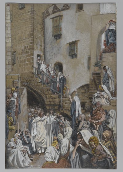 Uma mulher grita na multidão, ilustração da vida de nosso Senhor Jesus Cristo, 1886-94 (wc sobre grafite no papel) de James Jacques Joseph Tissot