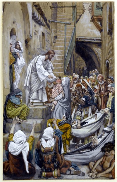 E toda a cidade foi reunida na porta, ilustração para a vida de Cristo, c.1884-96 (wc e guache no cartão) de James Jacques Joseph Tissot