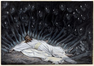 Anjos vieram e ministraram a Ele, ilustração para A Vida de Cristo, c.1886-94 (wc e guache sobre papelão) de James Jacques Joseph Tissot