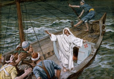 Cristo Stilling the Tempest, ilustração para a vida de Cristo, c.1886-94 (wc e guache no cartão) de James Jacques Joseph Tissot