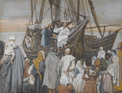 Jesus Prega em um Navio, ilustração da Vida de Nosso Senhor Jesus Cristo (wc sobre grafite sobre papel) de James Jacques Joseph Tissot