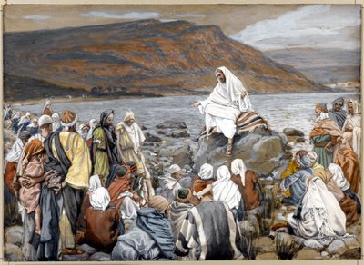 Jesus ensina o povo à beira-mar, ilustração para a vida de Cristo, c.1886-96 (aquarela opaca sobre grafite em papelão cinza teceu) de James Jacques Joseph Tissot