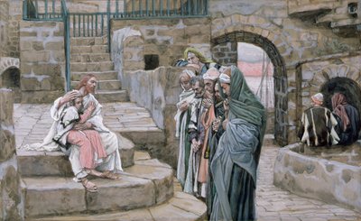 Jesus e a criança pequena, ilustração para a vida de Cristo, c.1886-94 (wc & guache no cartão) de James Jacques Joseph Tissot