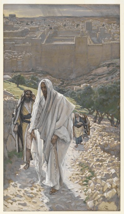 Jesus vai na noite a Betânia, ilustração da vida de nosso senhor Jesus Cristo, 1886-94 (wc sobre o grafite no papel) de James Jacques Joseph Tissot