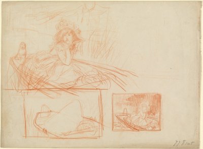 Menina pensativa à deriva em um barco de James Jacques Joseph Tissot