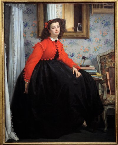 Retrato de Mademoiselle L. L., ou Young Girl in a Red Jacket Painting de Jacques Joseph (Jacques-Joseph) Tissot dit James Tissot (1836-1902) 1864 Sun. 1,24x0,99 m Paris, musee d