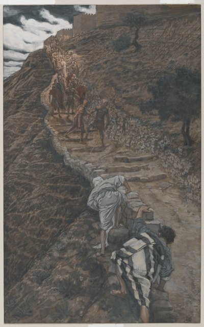 São Pedro e São João Siga de longe, ilustração da Vida de Nosso Senhor Jesus Cristo, 1886-94 (wc sobre grafite sobre papel) de James Jacques Joseph Tissot