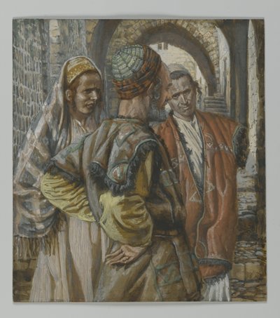 Simão, o Cireneu e Seus Dois Filhos Alexandre e Rufo, ilustração da Vida de Nosso Senhor Jesus Cristo, 1886-94 (wc sobre grafite sobre papel) de James Jacques Joseph Tissot
