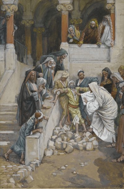 O homem cego e mudo possuído por demônios, ilustração da vida de nosso Senhor Jesus Cristo (wc sobre grafite no papel) de James Jacques Joseph Tissot