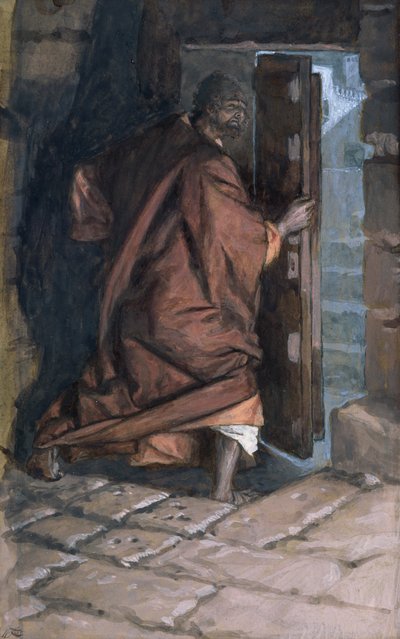 A partida de Judas, ilustração para a vida de Cristo, c.1884-96 (wc e guache sobre papelão) de James Jacques Joseph Tissot