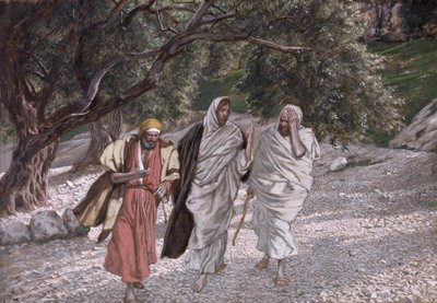 Os Discípulos no Caminho de Emaús, ilustração para A Vida de Cristo, c.1884-96 (wc e guache no cartão) de James Jacques Joseph Tissot