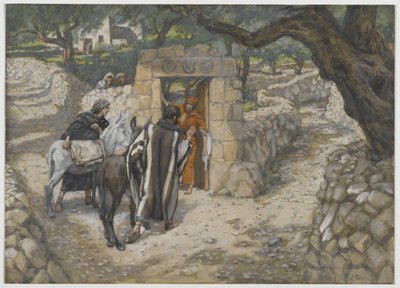 O Potro de Bethpage, ilustração da Vida de Nosso Senhor Jesus Cristo, 1886-94 (wc sobre grafite sobre papel) de James Jacques Joseph Tissot