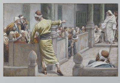 O homem cego curado conta sua história aos judeus, ilustração da Vida de Nosso Senhor Jesus Cristo, 1886-96 (wc sobre grafite sobre papel) de James Jacques Joseph Tissot