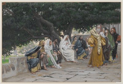 Os Fariseus e os Saduccees Vêm para Tentar Jesus, ilustração da Vida de Nosso Senhor Jesus Cristo, 1886-94 (wc sobre grafite sobre papel) de James Jacques Joseph Tissot