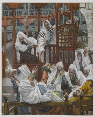 O homem possuído na sinagoga, ilustração da vida de nosso Senhor Jesus Cristo (wc sobre grafite no papel) de James Jacques Joseph Tissot
