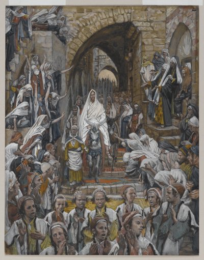 A Procissão nas Ruas de Jerusalém, ilustração da Vida de Nosso Senhor Jesus Cristo, 1886-94 (wc sobre grafite sobre papel) de James Jacques Joseph Tissot