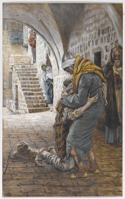 O retorno do filho pródigo, ilustração para a vida de Cristo, c.1886-96 (guache no cartão) de James Jacques Joseph Tissot