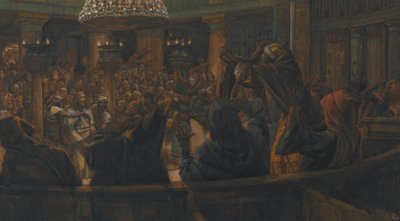 O manto rasgado - Jesus Condenado à Morte pelos Judeus, ilustração da Vida de Nosso Senhor Jesus Cristo, 1886-94 (wc sobre grafite sobre papel) de James Jacques Joseph Tissot