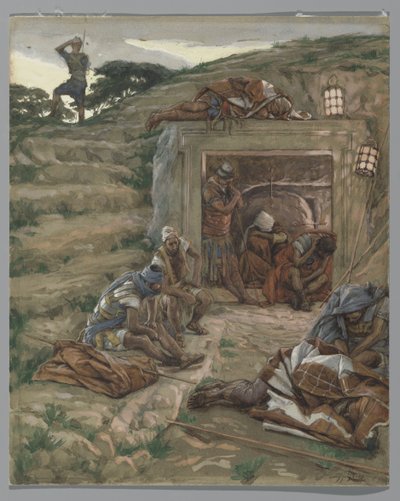 O relógio sobre a tumba, ilustração da vida de nosso Senhor Jesus Cristo, 1886-94 (wc sobre grafite sobre papel) de James Jacques Joseph Tissot